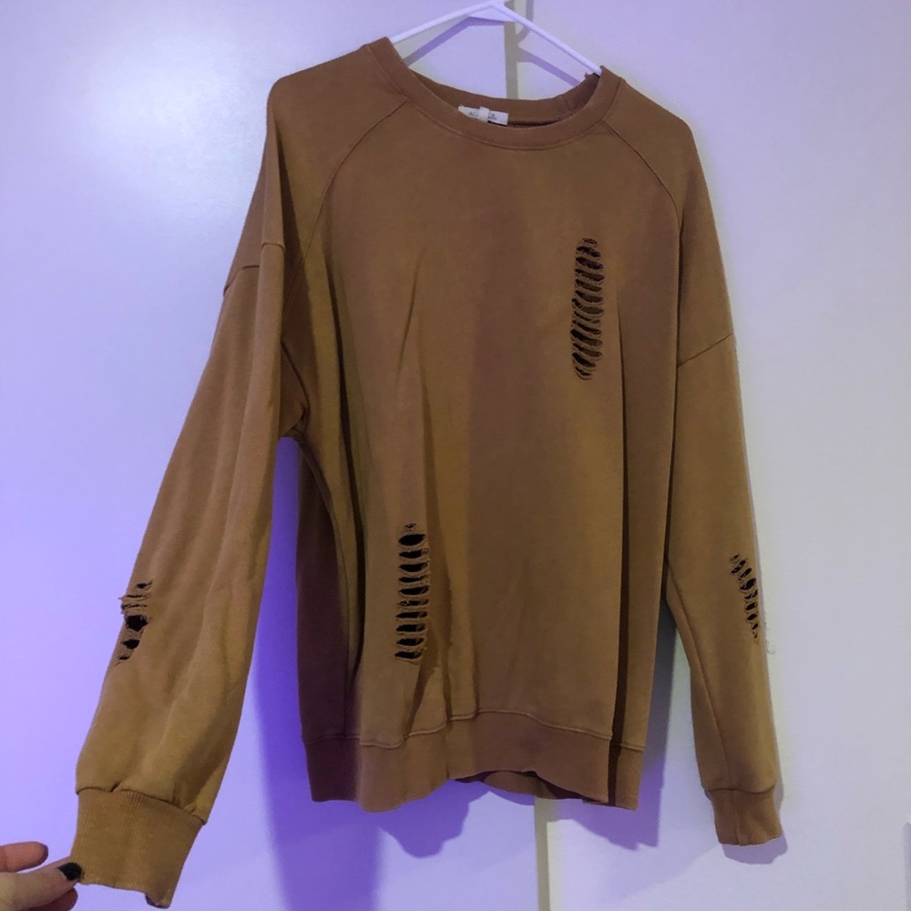 Pullover shirt with holes, camel colored